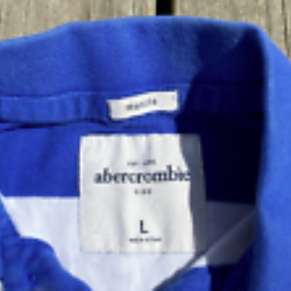 Abercrombie Kids Blue White Striped Muscle Polo Short Sleeve Shirt Boys Large L - Picture 7 of 11